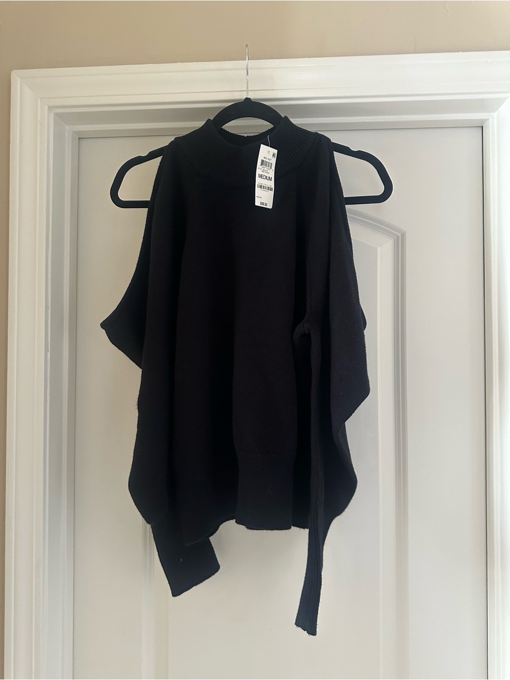 INC International Concepts Black Cold-Shoulder Knit Sweater